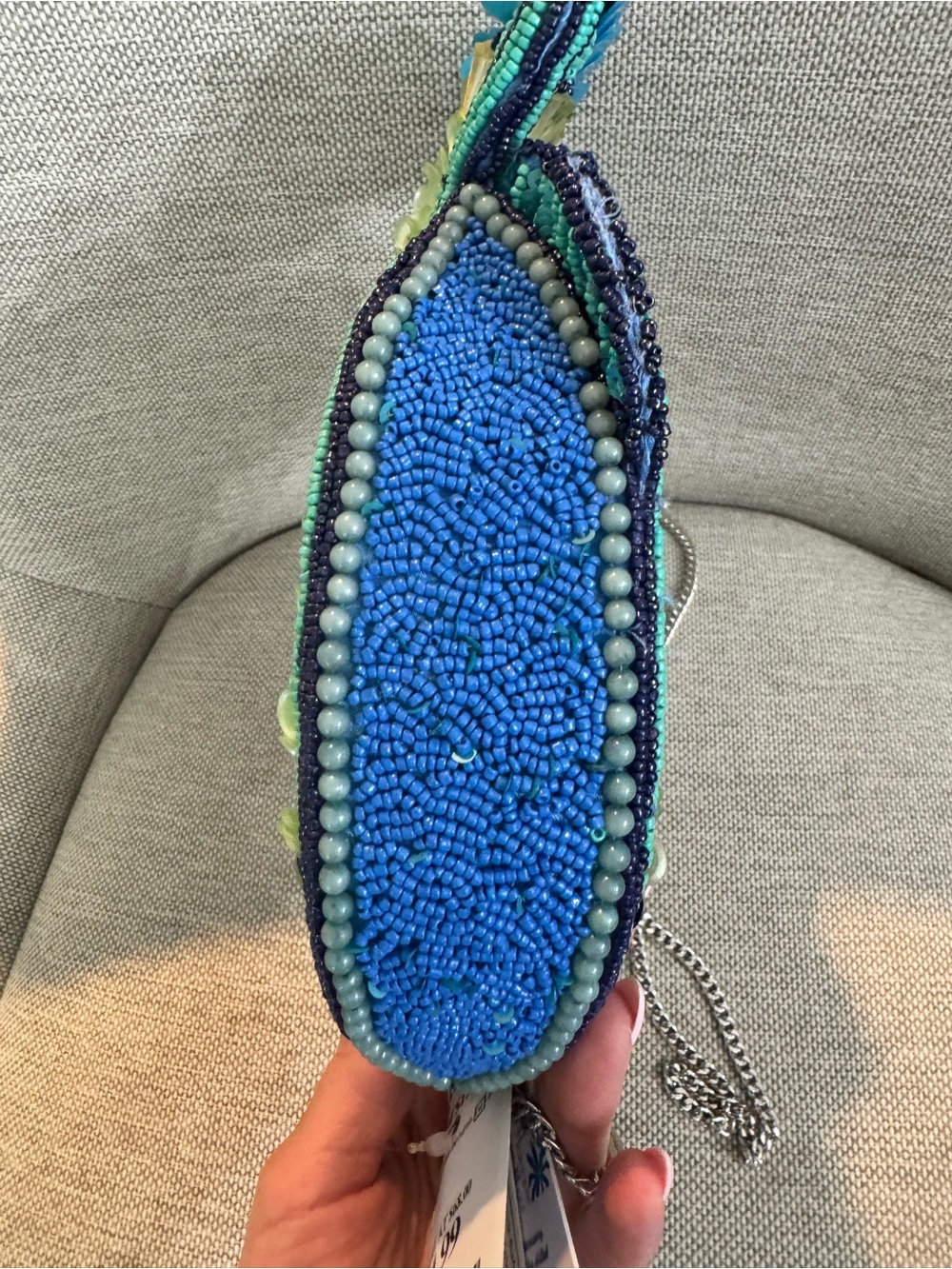 Made in India Beaded Fish Crossbody Bag - Blue Green Sequin Design - Picture 4 of 6